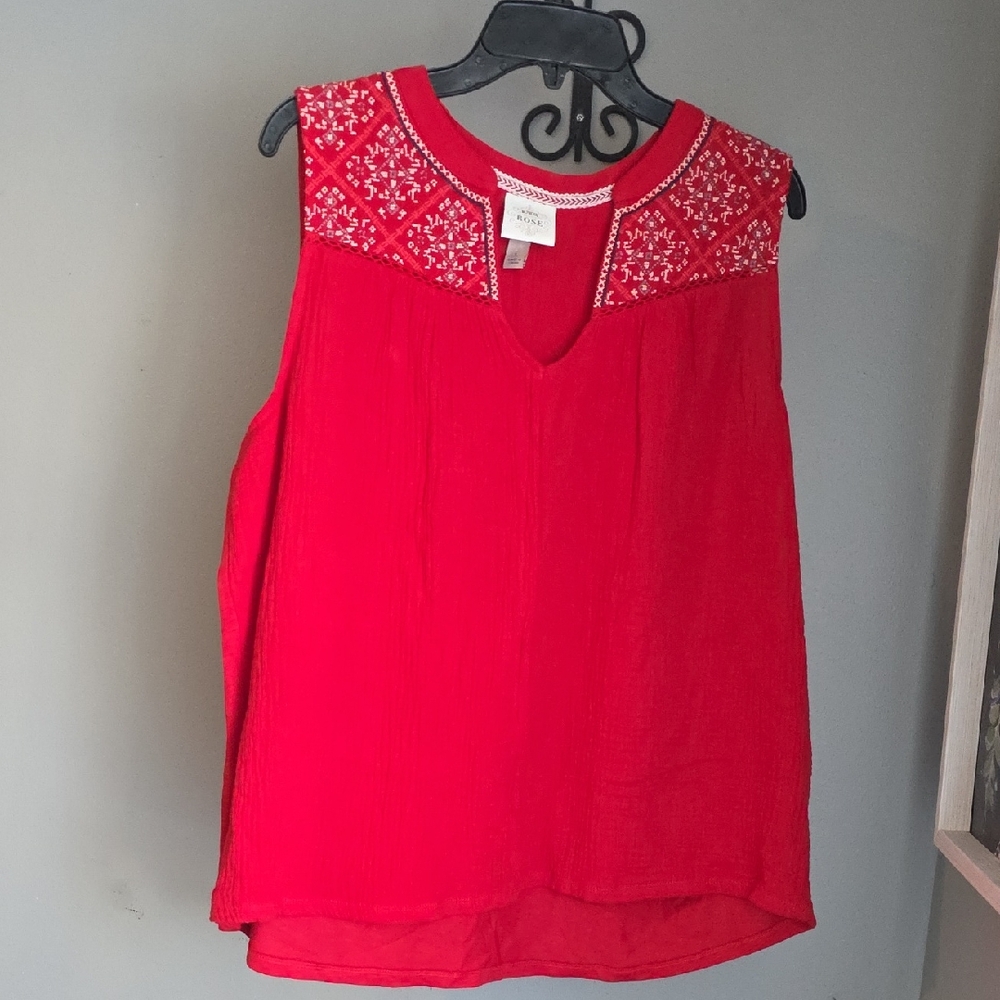 Knox Rose Red Sleeveless Top with Embroidery Size Large